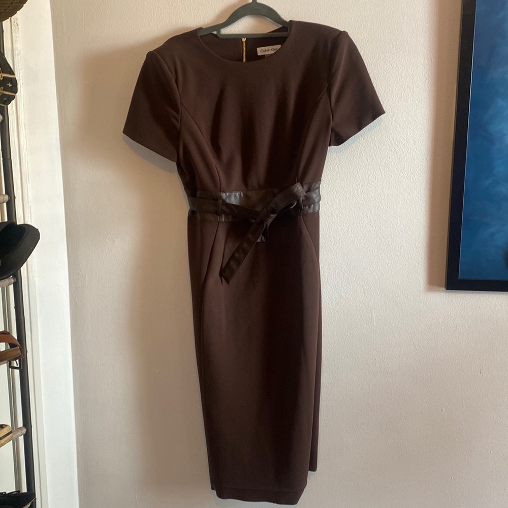 Brown Calvin Klein dress with pleather belt